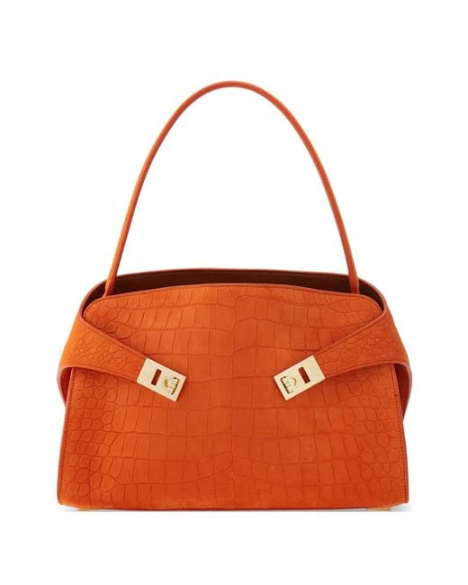 Ferragamo Orange Ferragamo Textured Flap Shoulder Bag