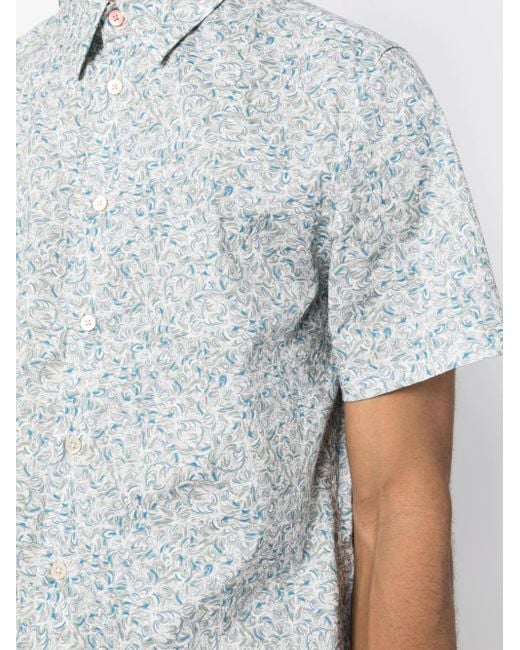 Paul Smith Blue Graphic-Print Stretch-Cotton Shirt for men