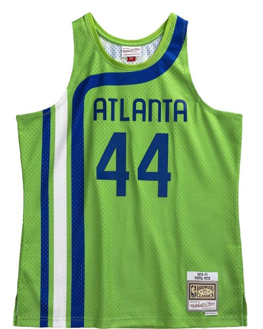 Top 1970/71 Hardwood Classics Pete Maravich Atlanta Hawks di Mitchell & Ness in Green da Uomo