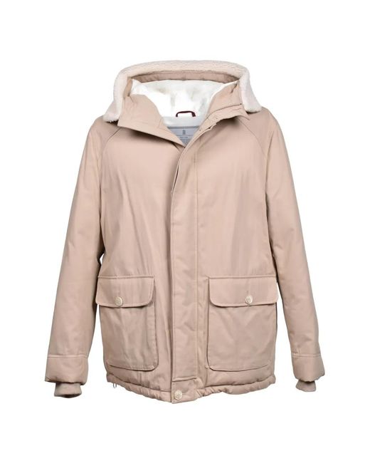 Brunello Cucinelli Natural Quilted Shearling-Lined Parka Jacket for men