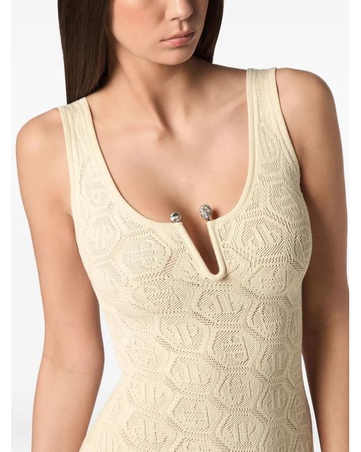 Philipp Plein White Monogram Midi Dress