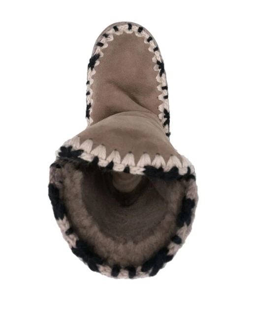 Mou Brown Constrast-Stitching Moccasin Boots