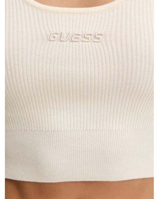 Guess White Ribbed-Knit Crop Top