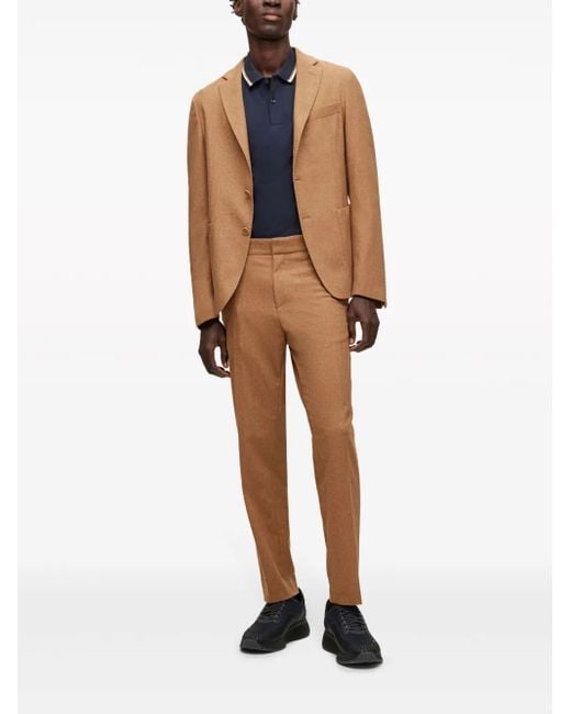 Boss Blue Logo-Print Striped-Trim Cotton Polo Shirt for men