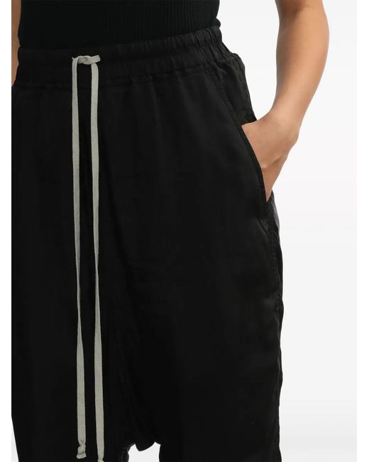 Rick Owens Black Heavy Cady Cropped Drawstring Astaires Pants