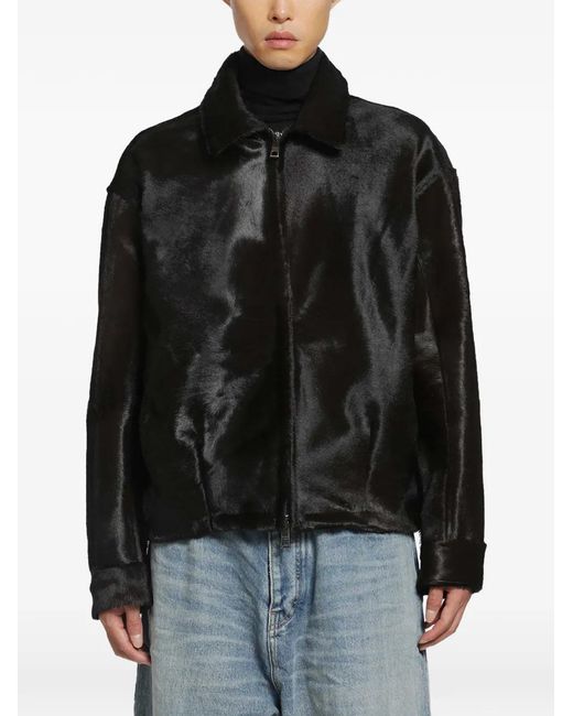 Giorgio Brato Black Elastic-Waistband Leather Jacket for men