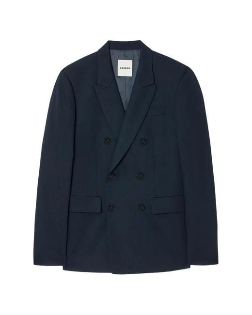 Sandro Blue Double-Breasted Suit Jacket for men