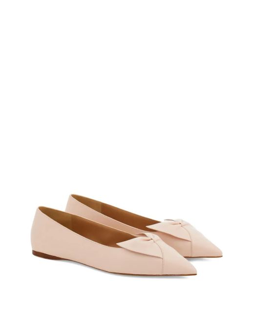 Ferragamo Natural Bow Leather Ballerina Shoes