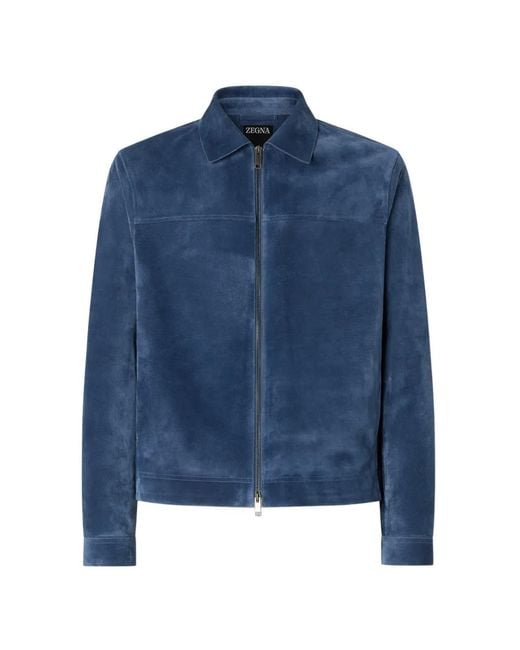 Zegna Blue Light Suede Blouson for men