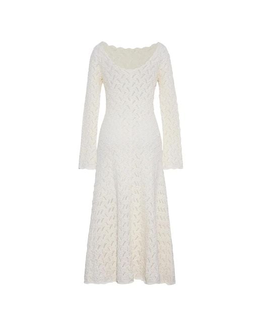Cara Cara White Pointelle-Knit Scalloped Dress