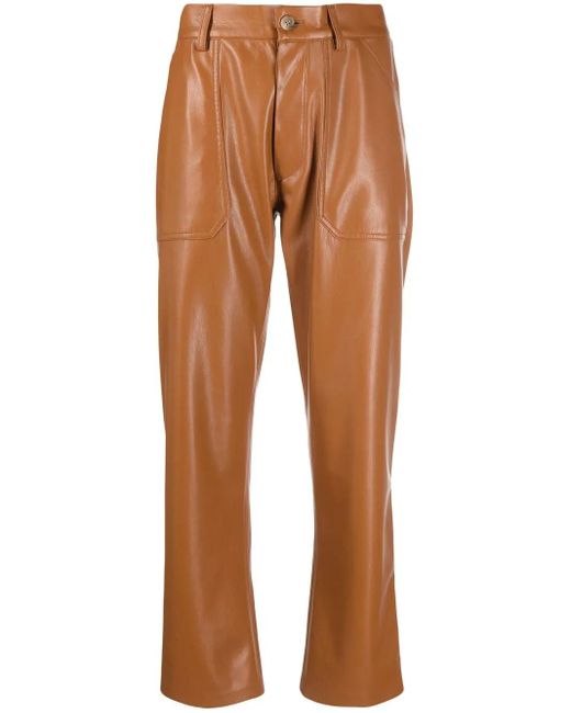 Pantalones rectos de piel artificial Nanushka de color Brown