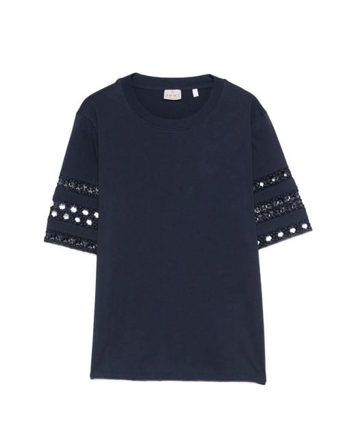 Emme Blue Embellished Sleeves T-Shirt