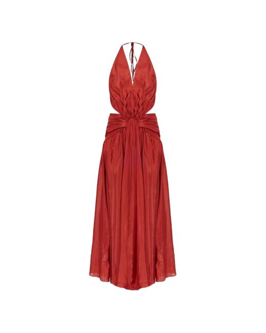 Zimmermann Red Indra Plunge-Neckline Cut-Out Maxi Dress
