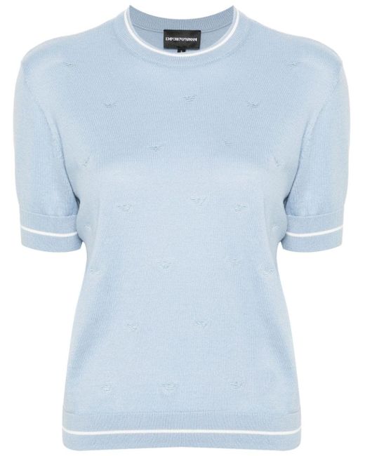 Emporio Armani Blue Logo-embroidered Knitted Top