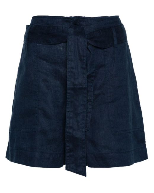 Lauren by Ralph Lauren Blue Belted Linen Shorts