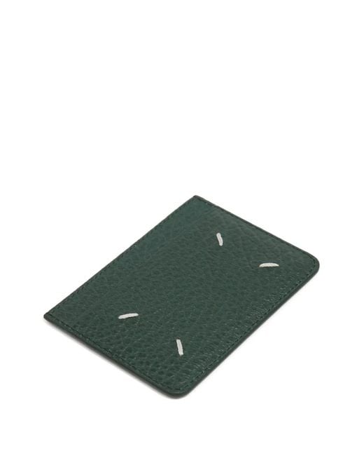 Maison Margiela Green Four-Stitch Embossed-Grainy Card Holder