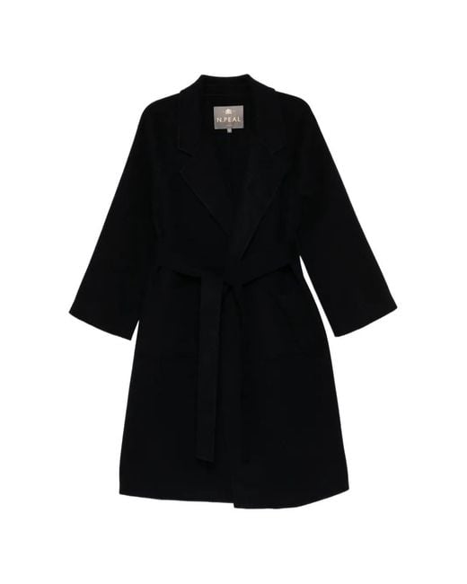 N.Peal Cashmere Black Belted Woven Coat