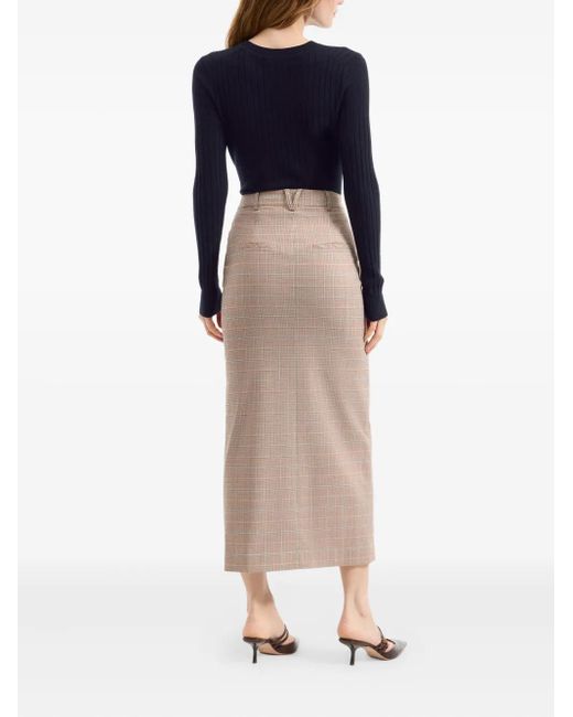 Veronica Beard Brown Check-Pattern Split Midi Skirt
