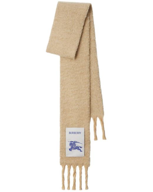 Burberry Natural Equestrian Knight-appliqué Fringed Scarf