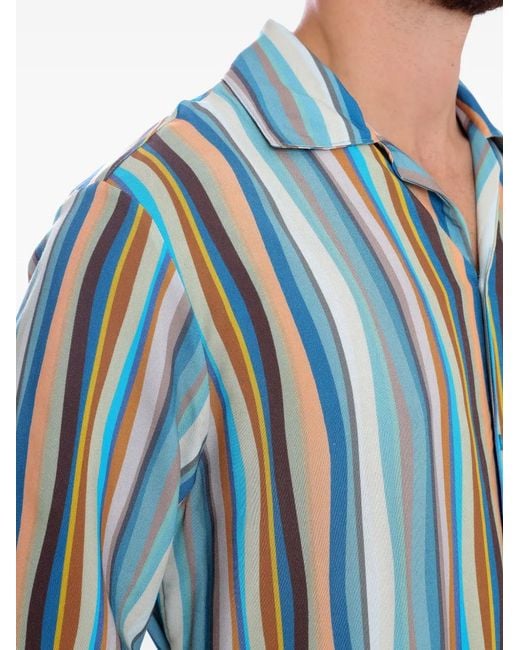 Amir Slama Blue Striped Short-Sleeve Shirt for men