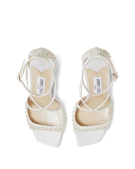 Jimmy Choo Metallic Azia 95Mm Pearl-Embellished Sandals
