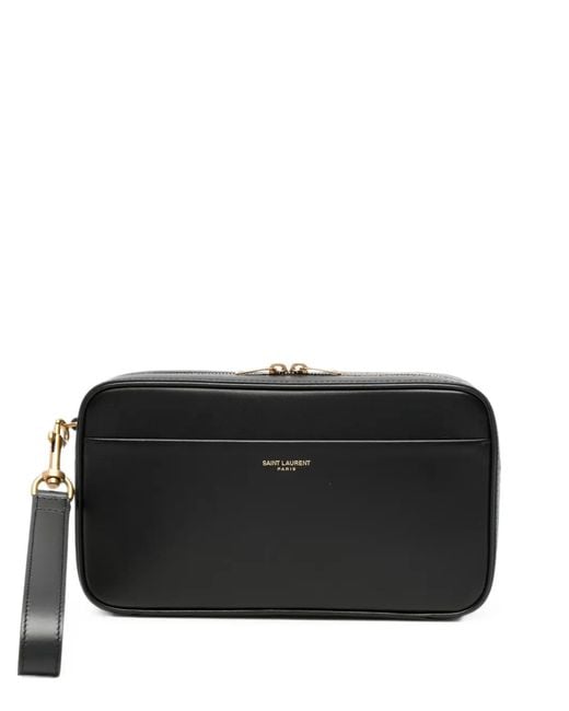 Saint Laurent Black Paris Smooth Leather Clutch Bag for men