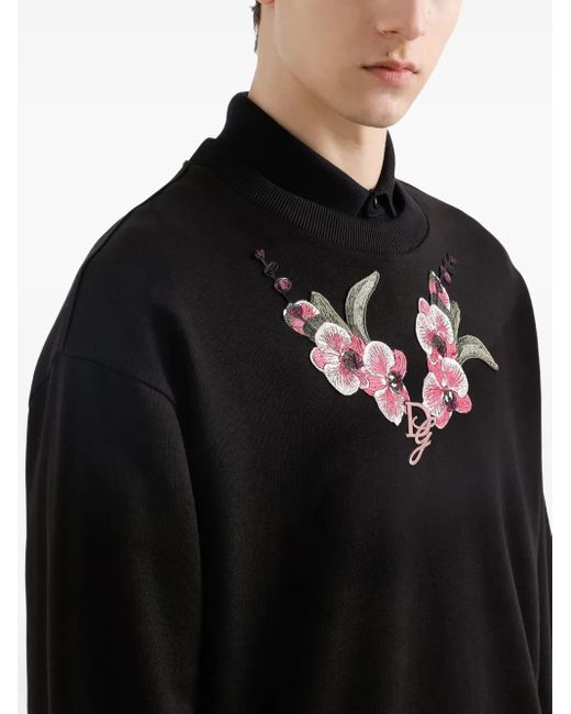 Dolce & Gabbana Black Orchid Embroidered Sweatshirt for men