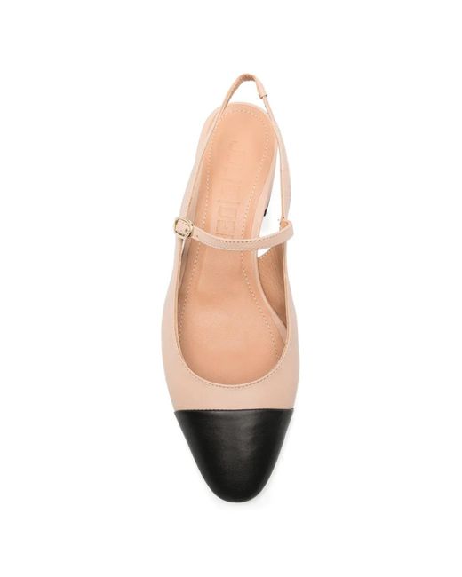 Julie Dee Natural Cap-Toe Slingback Heeled Pumps