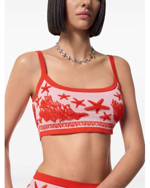 Versace Red Barocco Sea Knitted Crop Top