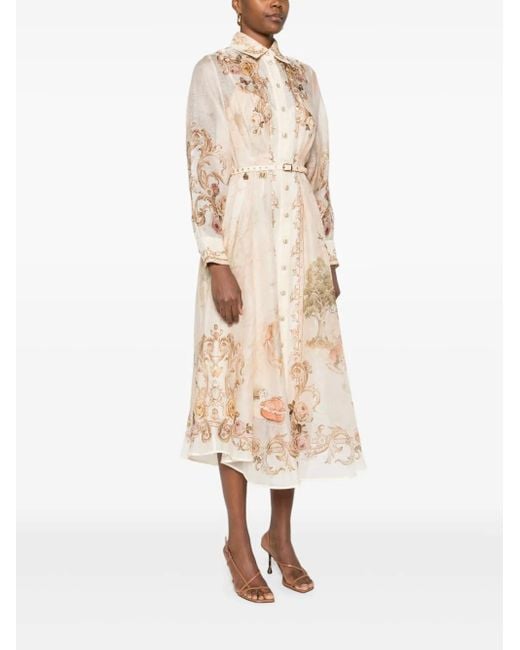 Zimmermann Natural Floral-Print Buttoned Midi Dress