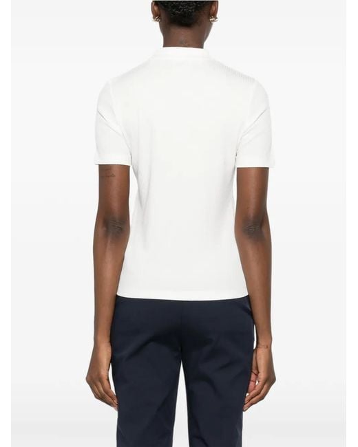 Gant White Polo En Maille Côtelée À Logo Brodé