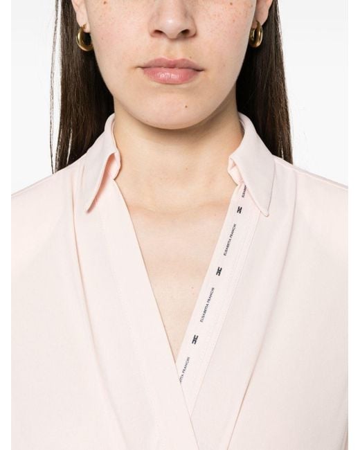 Elisabetta Franchi Pink Sheer Crepe V-neck Bodysuit