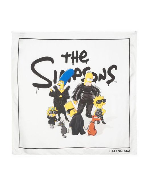 Balenciaga White Seidenschal mit "The Simpsons"-Print