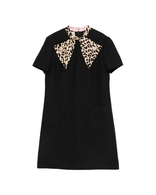 Valentino Garavani Black Leopard-Bow Mini Dress