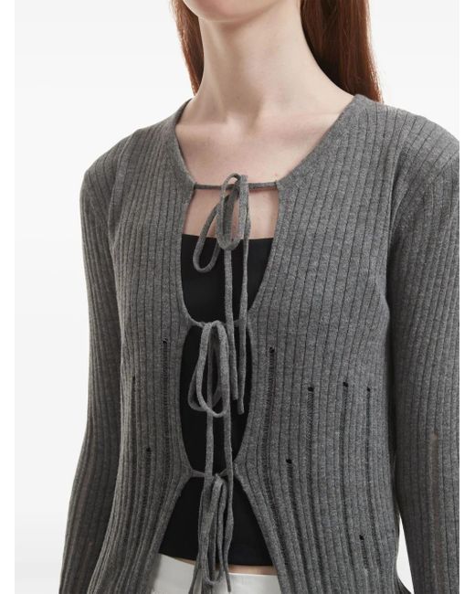 B+ AB Gray Distressed-Effect Ribbed-Knit Cardigan
