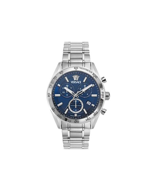 メンズ Versace Vコード クロノグラフ 41mm 腕時計 Blue