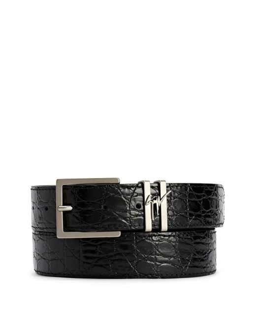 メンズ Giuseppe Zanotti Teodore クロコエンボス ベルト Black