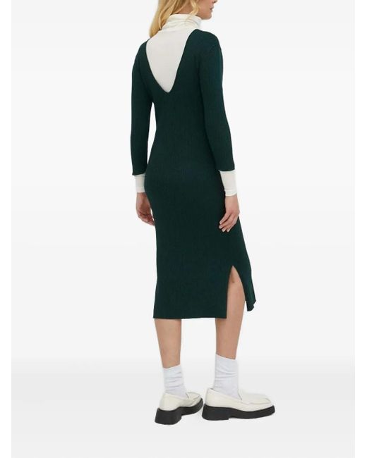 Bruuns Bazaar Green Ribbed Side-Split Midi Dress