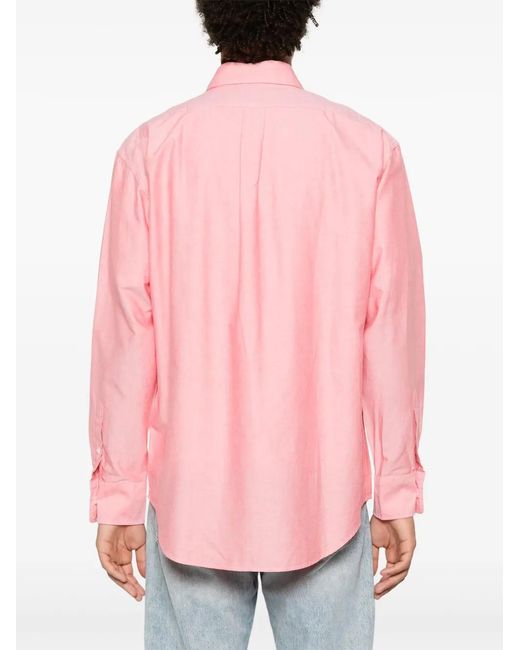 Maison Kitsuné Pink Contour Fox Head-Embroidery Cotton Shirt for men