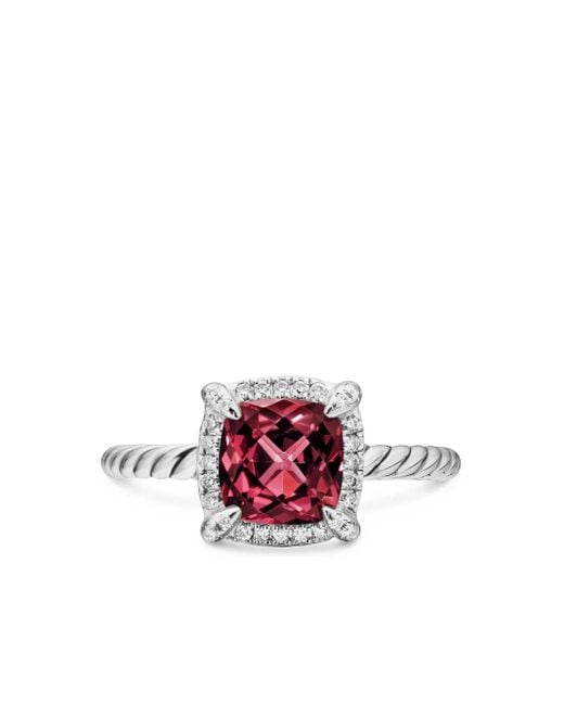 David Yurman Petite Châtelaine ロードライト&ダイヤモンド リング 7mm スターリングシルバー Metallic