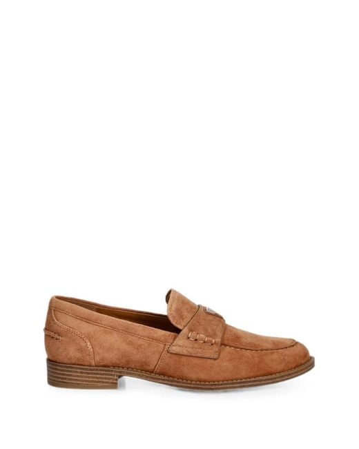 Guess Brown Logo-Plaque Suede Loafers