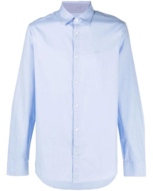 ARMANI EXCHANGE Blue Logo-Embroidered Long-Sleeve Cotton Shirt for men