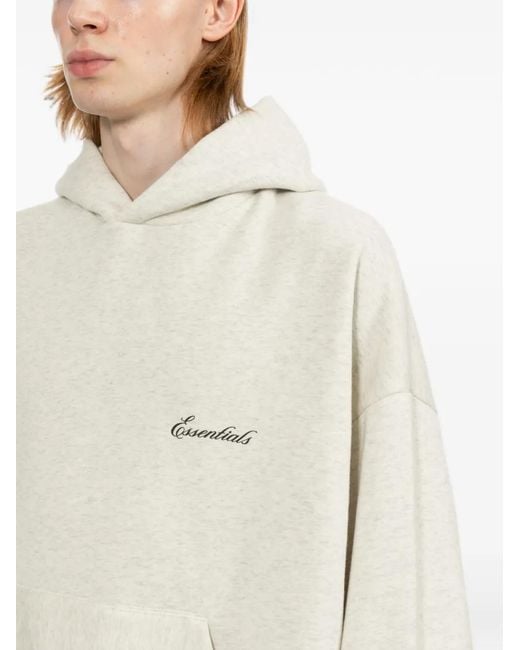 Essentials White Logo-Embroidered Hoodie for men