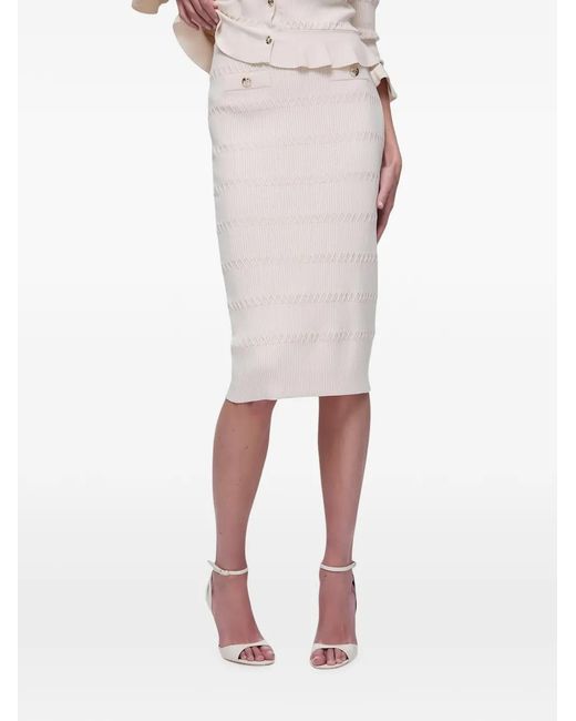 Liu Jo White Button-Detail Knitted Midi Skirt