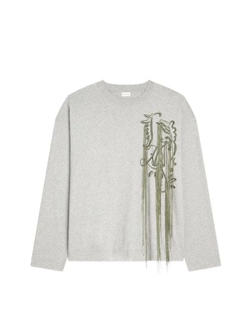 Dries Van Noten White Embroidered Cotton T-Shirt for men