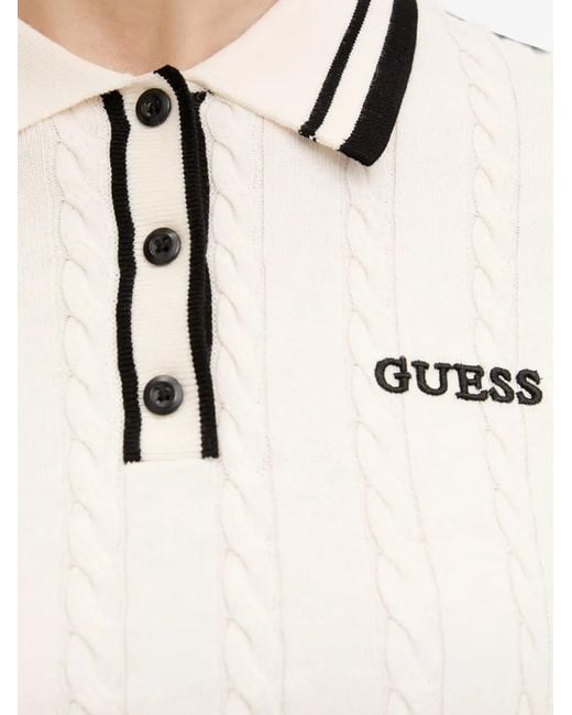 Guess White Cable-Knit Polo-Collar Sweater