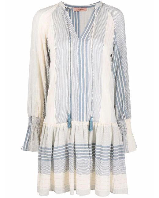Twinset White Short Striped Gauze Dress