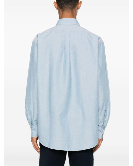 Maison Kitsuné Blue Contour Fox Head-embroidery Cotton Shirt for men