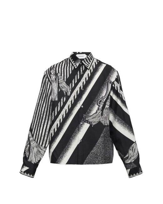 Versace Black Tassel-Print Silk Shirt for men