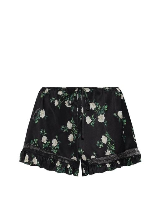 Dolce & Gabbana Black Floral-Print Ruffle-Trim Shorts